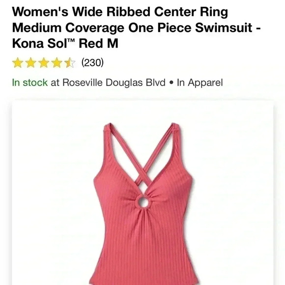 NWOT Women's Wide Ribbed Center Ring
Medium Coverage One Piece Swimsuit Kona Sol - Picture 2 of 3